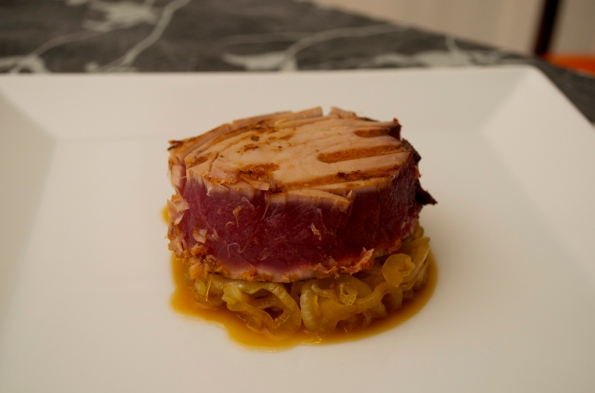 Tuna over bed of caramelized onion